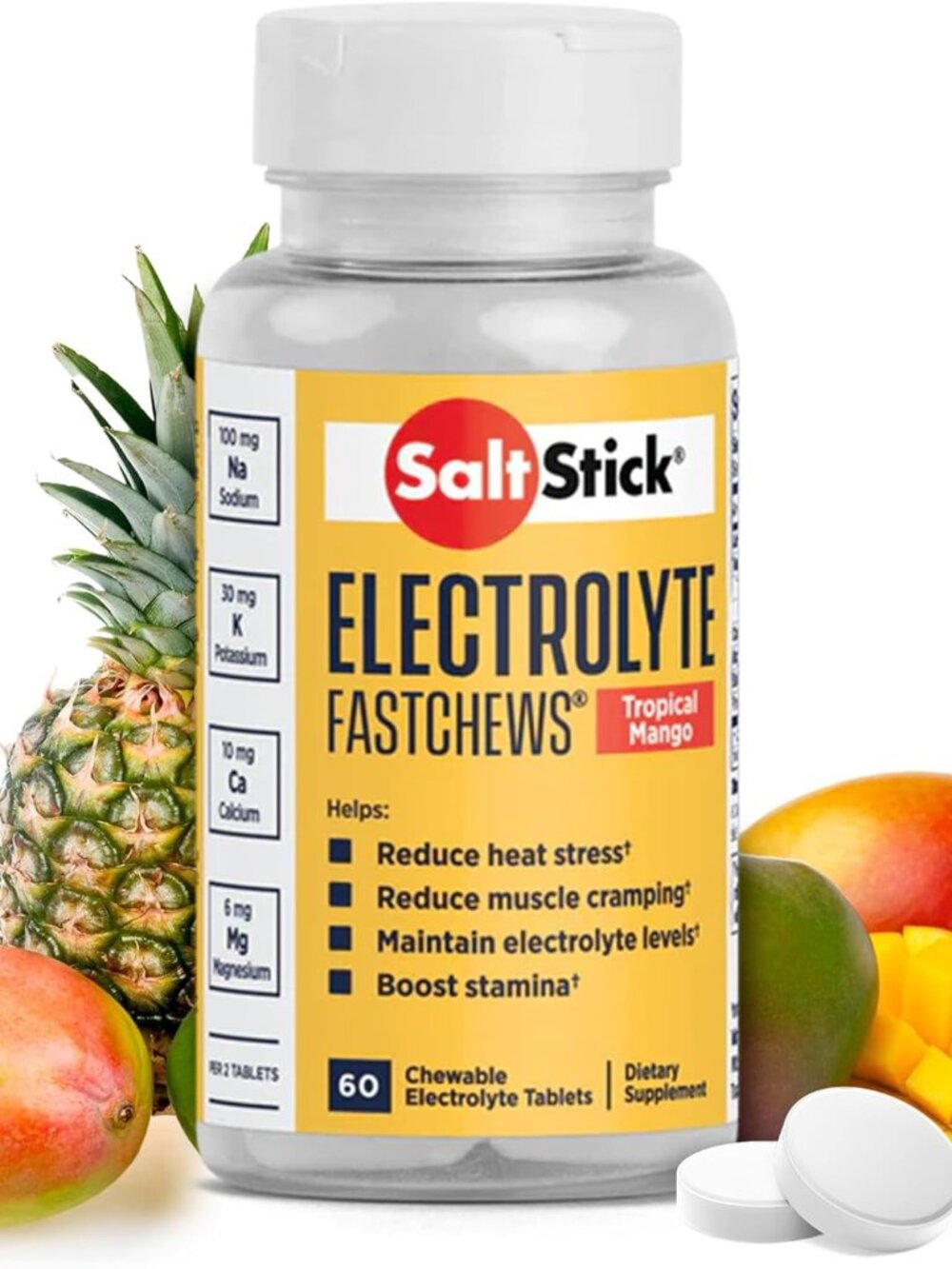 SaltStick Electrolyte FastChews Tropical Mango Chewable Electrolyte Tablets Seal